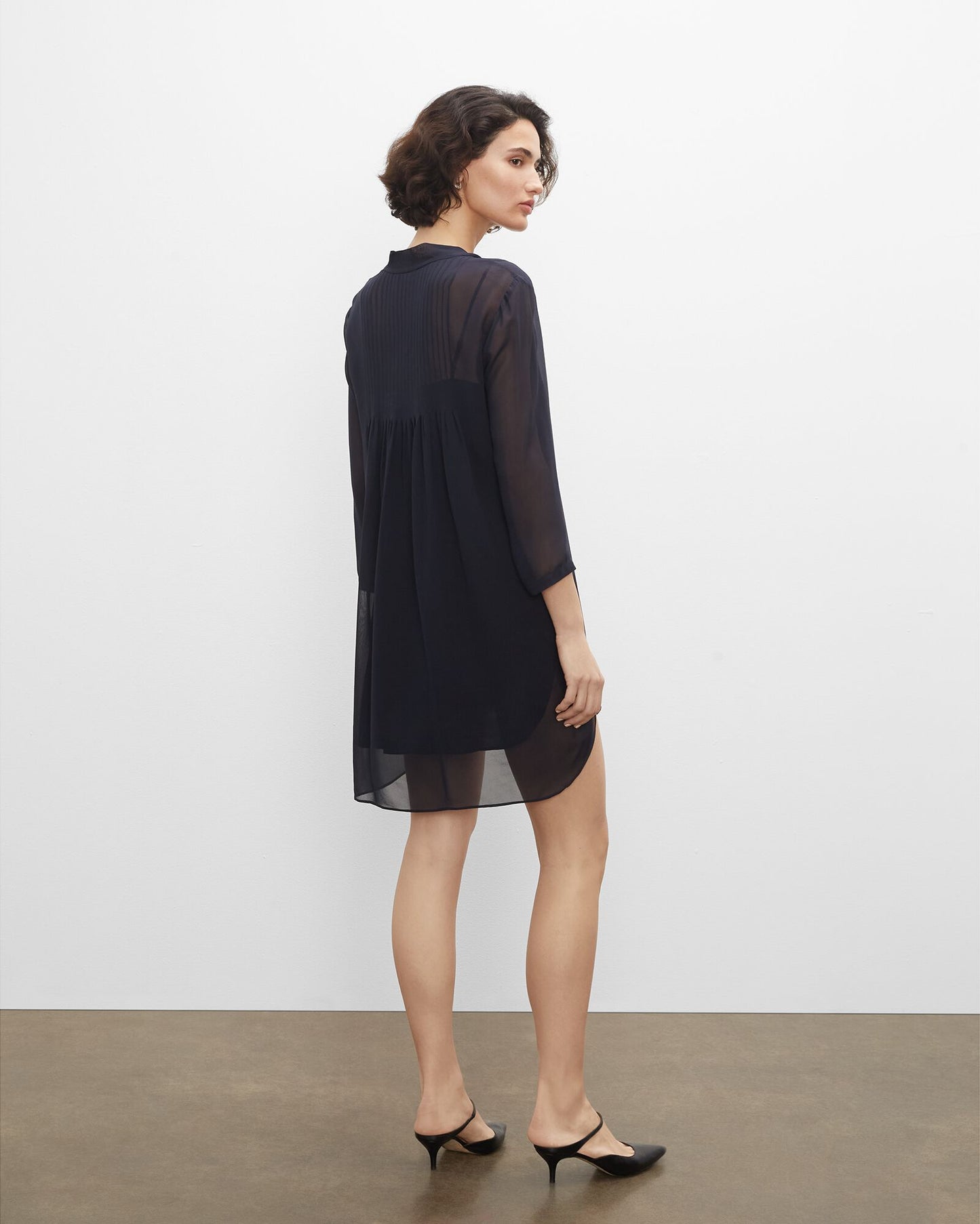 Club Monaco Womens Dress Size 4 Navy Blue Silk Pintuck Tunic Style NWD