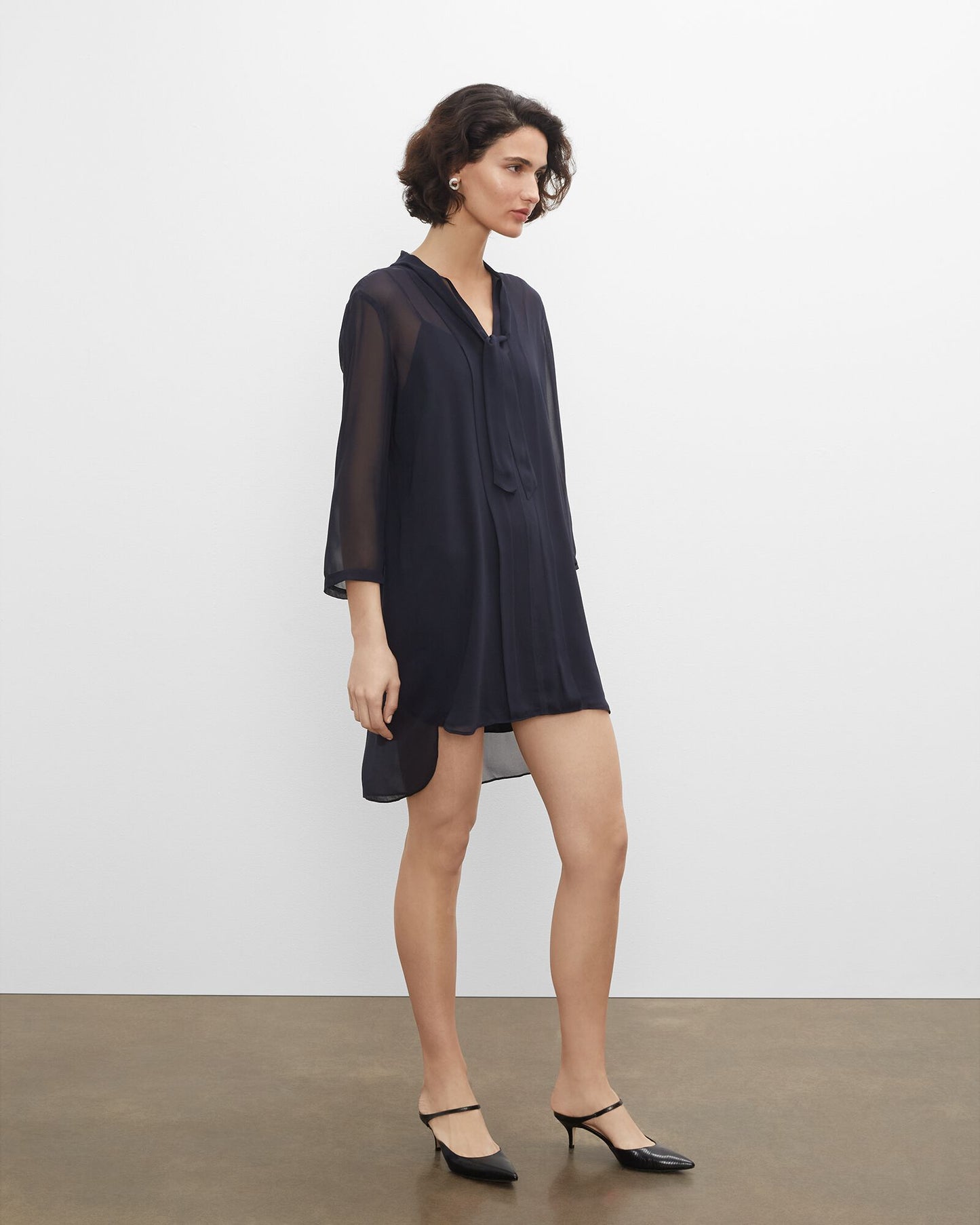 Club Monaco Womens Dress Size 4 Navy Blue Silk Pintuck Tunic Style NWD