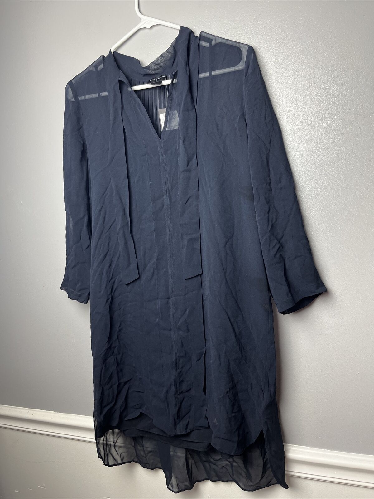Club Monaco Womens Dress Size 4 Navy Blue Silk Pintuck Tunic Style NWD