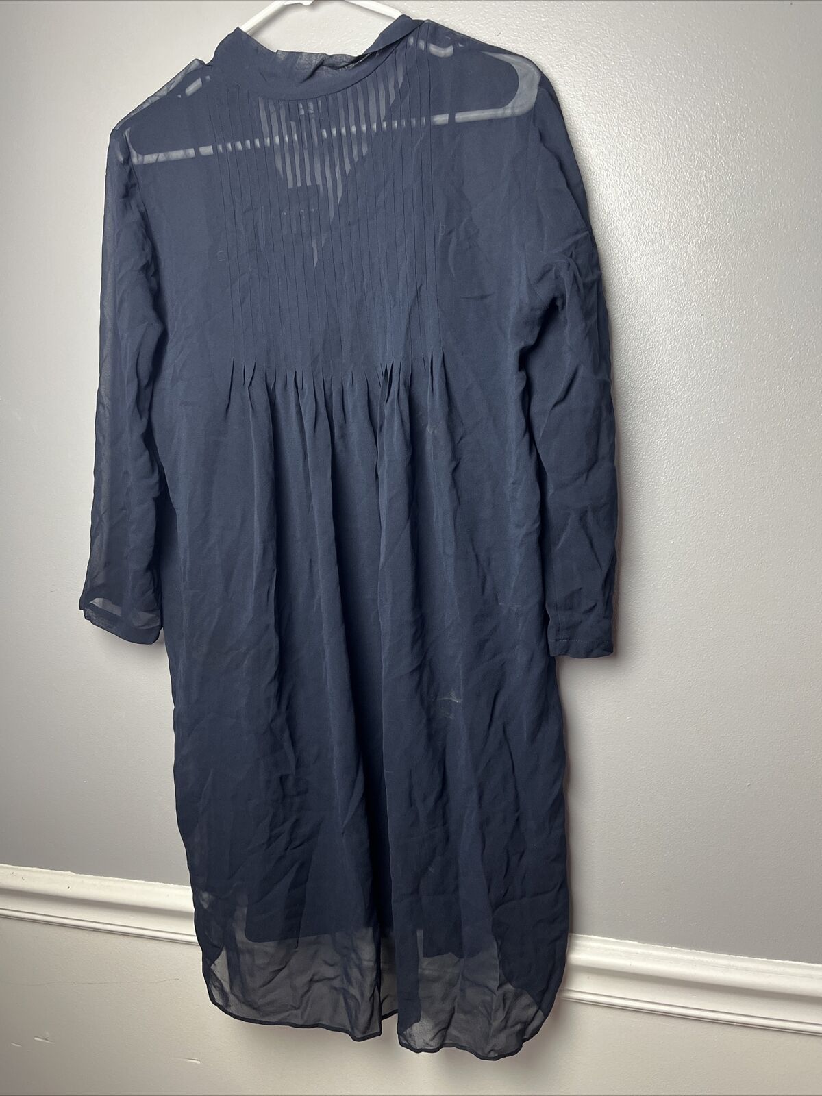 Club Monaco Womens Dress Size 4 Navy Blue Silk Pintuck Tunic Style NWD