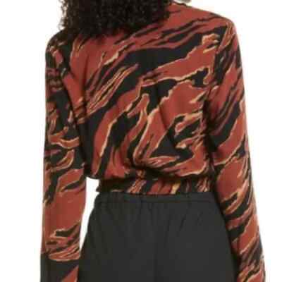 BP. Surplice V-Neck Crop Top Women's S Brown Burnout Tiger Stripe Long Sleeve