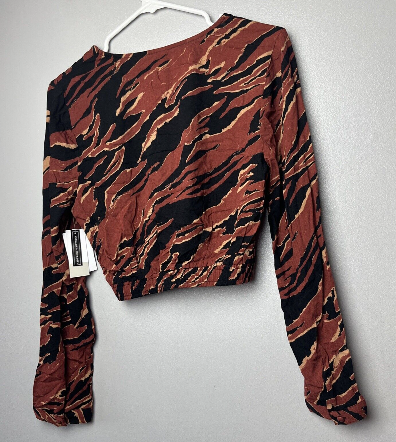 BP. Surplice V-Neck Crop Top Women's S Brown Burnout Tiger Stripe Long Sleeve