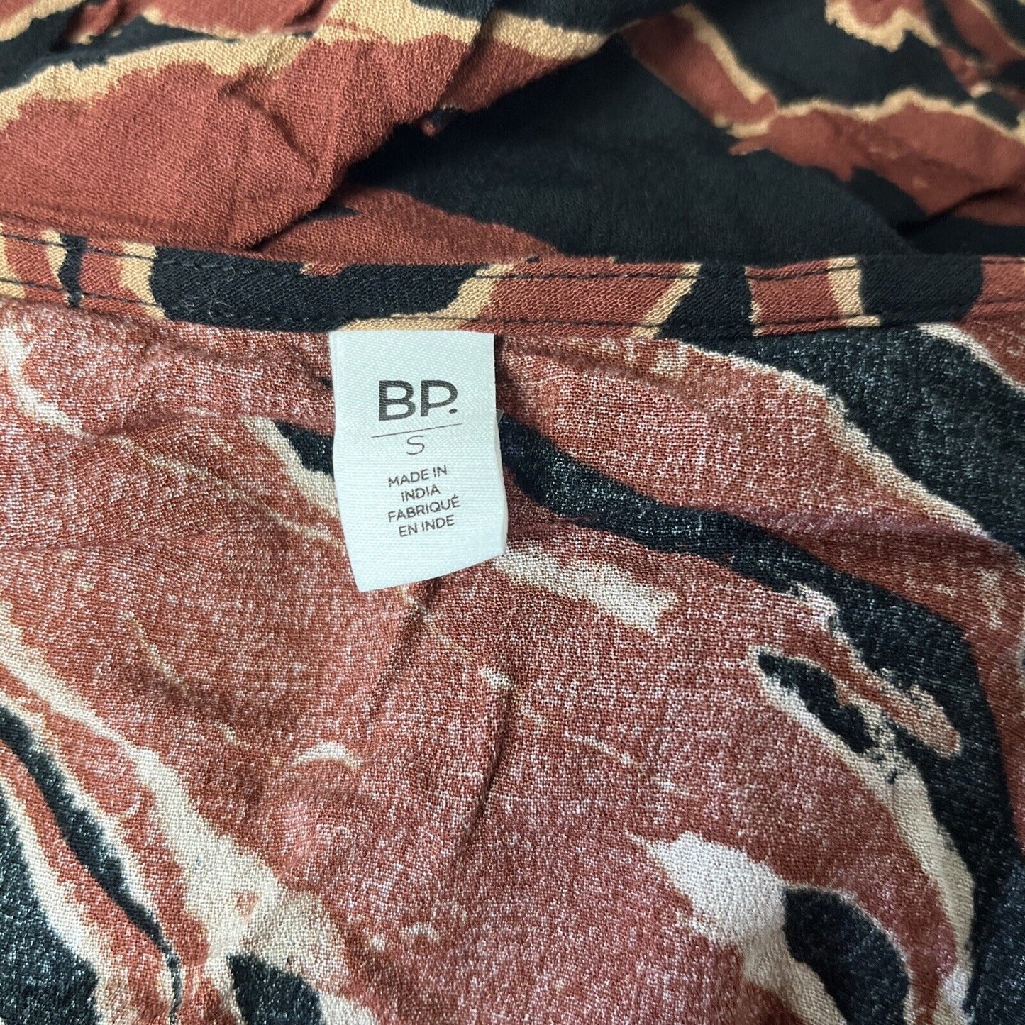 BP. Surplice V-Neck Crop Top Women's S Brown Burnout Tiger Stripe Long Sleeve