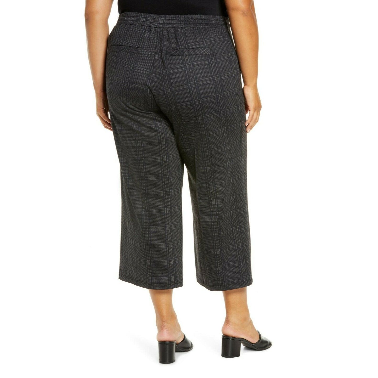 WIT & WISDOM HIGH RISE SIZE 1X WIDE CROP BLACK GREY PLAID TROUSER PANTS