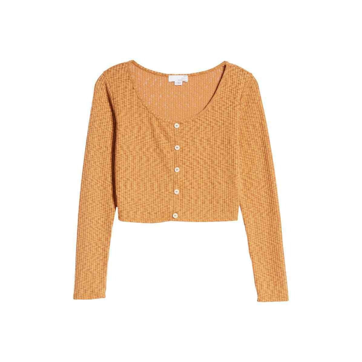 Ten Sixty Sherman Size S Women's Ribbed Crop Cardigan Brown