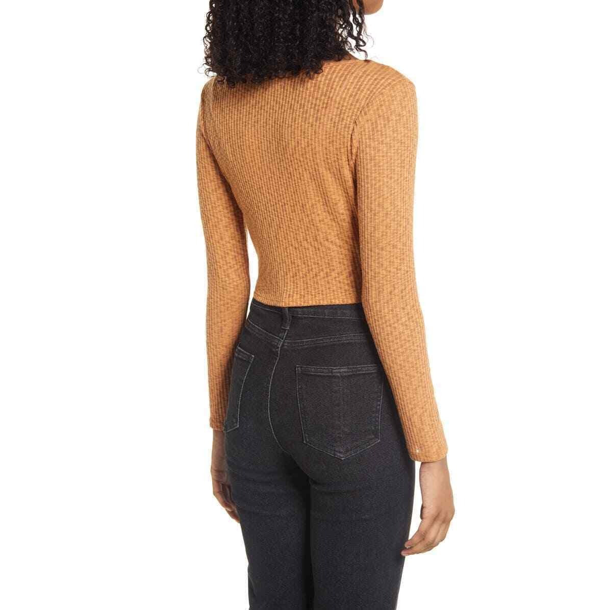 Ten Sixty Sherman Size S Women's Ribbed Crop Cardigan Brown