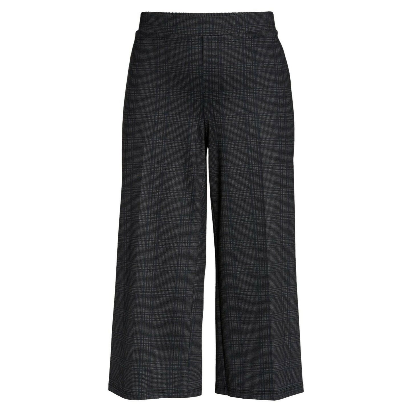 WIT & WISDOM HIGH RISE SIZE 1X WIDE CROP BLACK GREY PLAID TROUSER PANTS