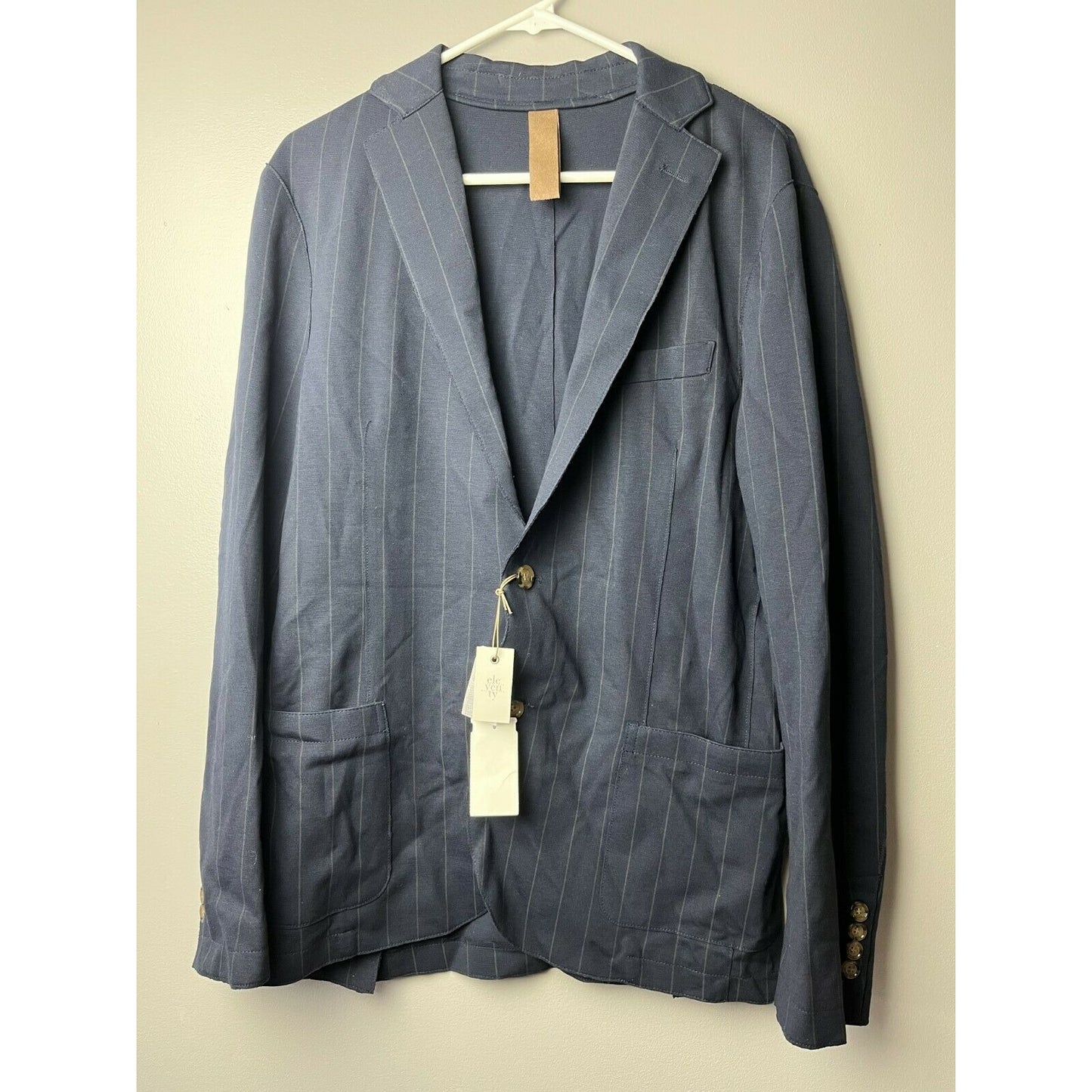 Eleventy NWT Soft Jacket / Sport Coat Size 48R Blue Gray Stripe Jersey Stretch