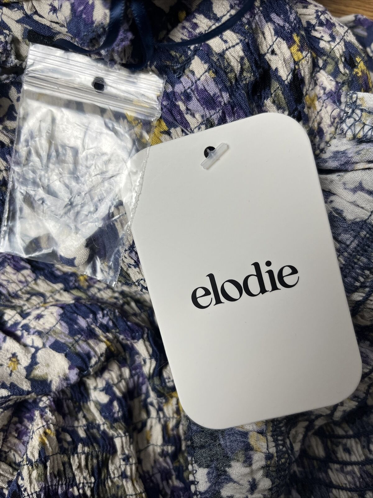 Elodie Shirt Women Small Navy Floral Print Long Sleeve Smocked Boho Crop NWT