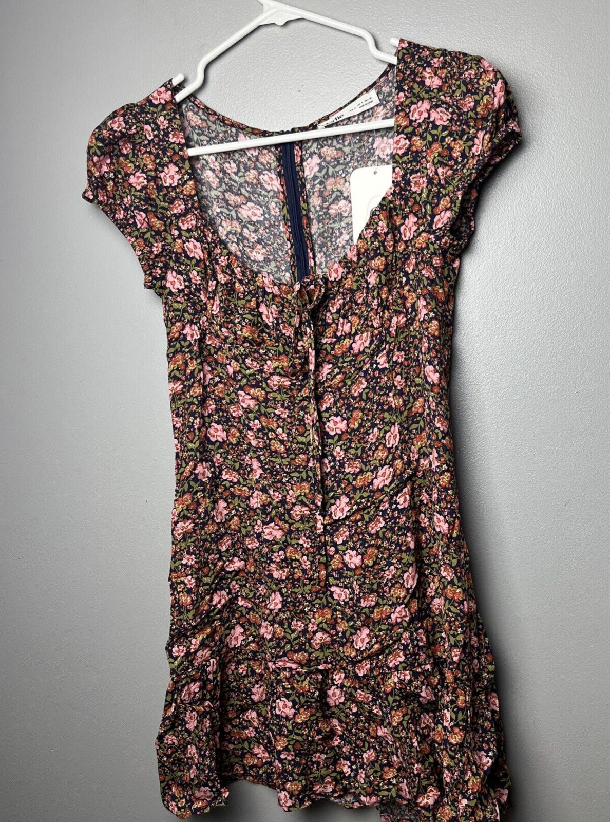 Elodie NWT Mini A Line Dress Floral Puff Sleeve Tie Front Multicolor Size Small