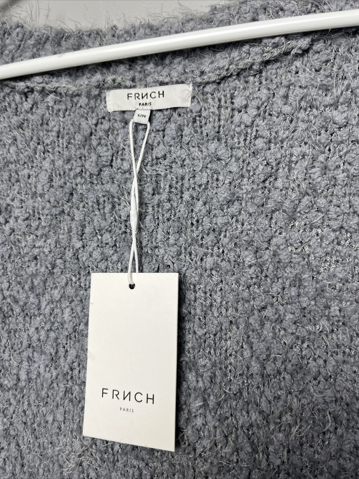 FRNCH Size S/M Soft Eyelash Boucle Knit Cardigan Gray Open Front Sweater - New