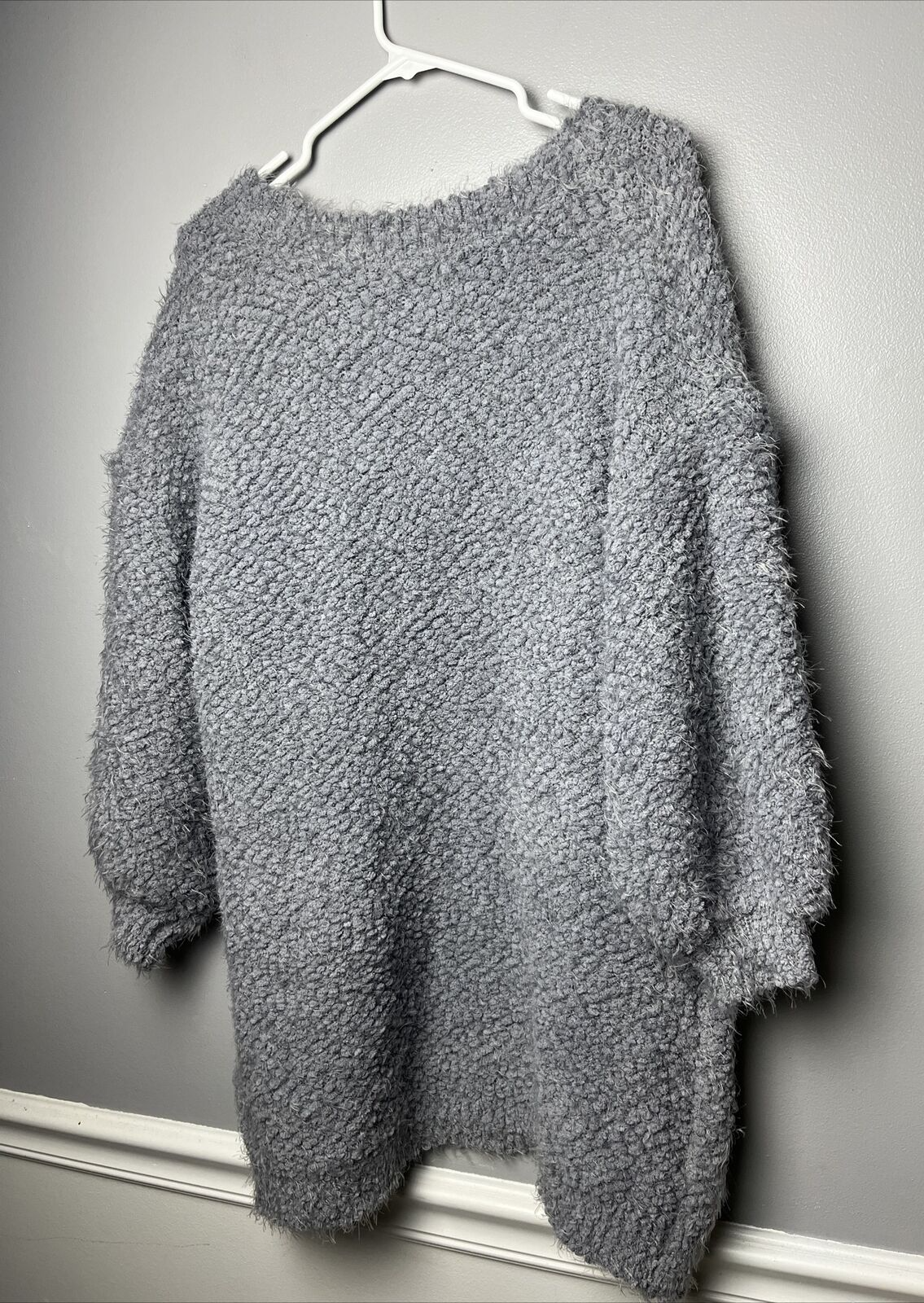 FRNCH Size S/M Soft Eyelash Boucle Knit Cardigan Gray Open Front Sweater - New
