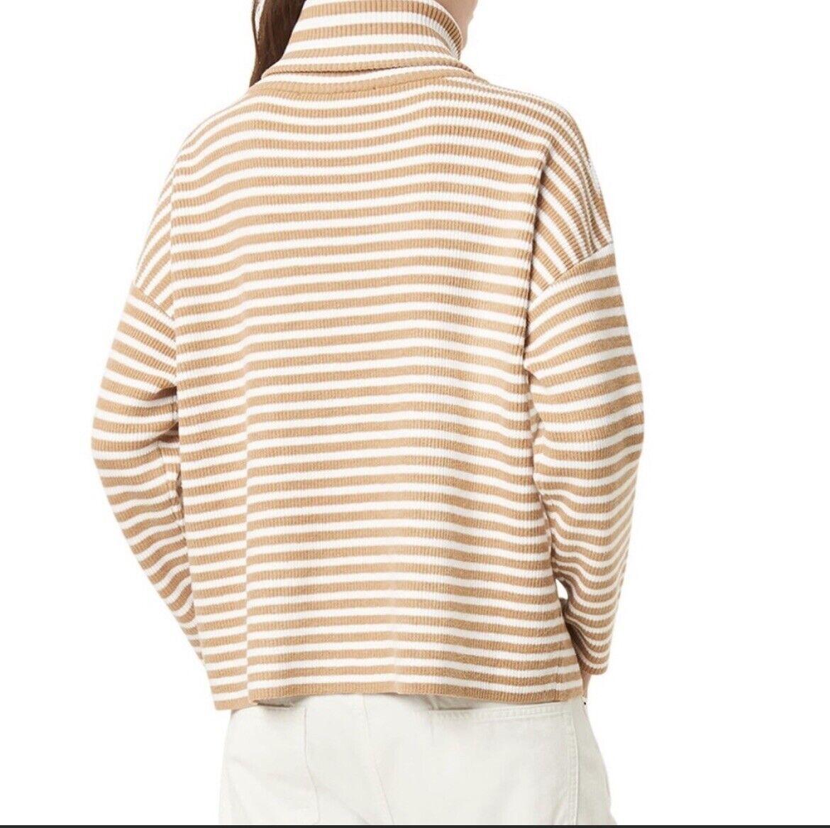 French Connection Tan Striped Turtleneck Sweater Size Small