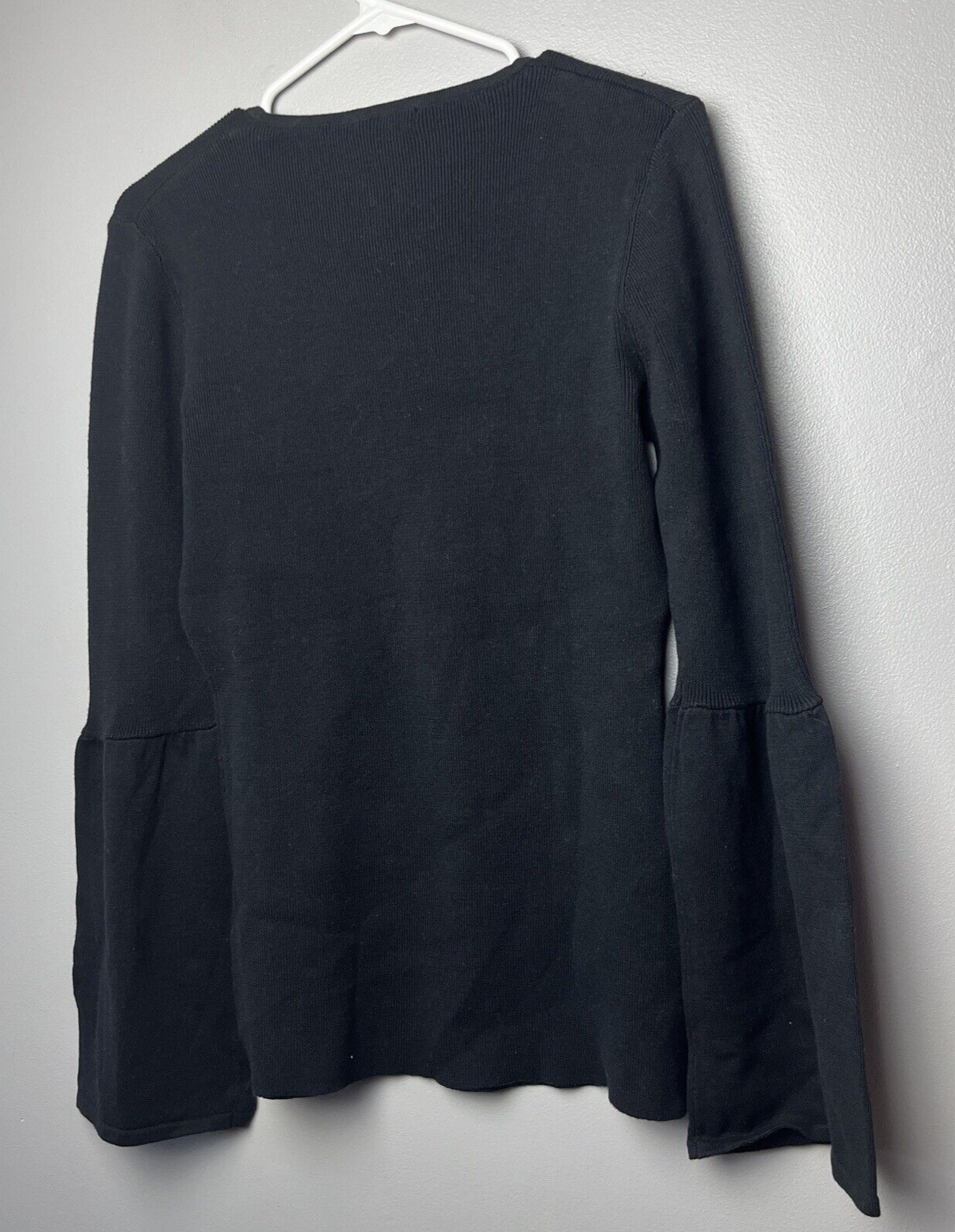 NWT WESTBOUND BLACK STRETCH RIBBED KNIT BELL CUFF PULLOVER TOP SWEATER SIZE L