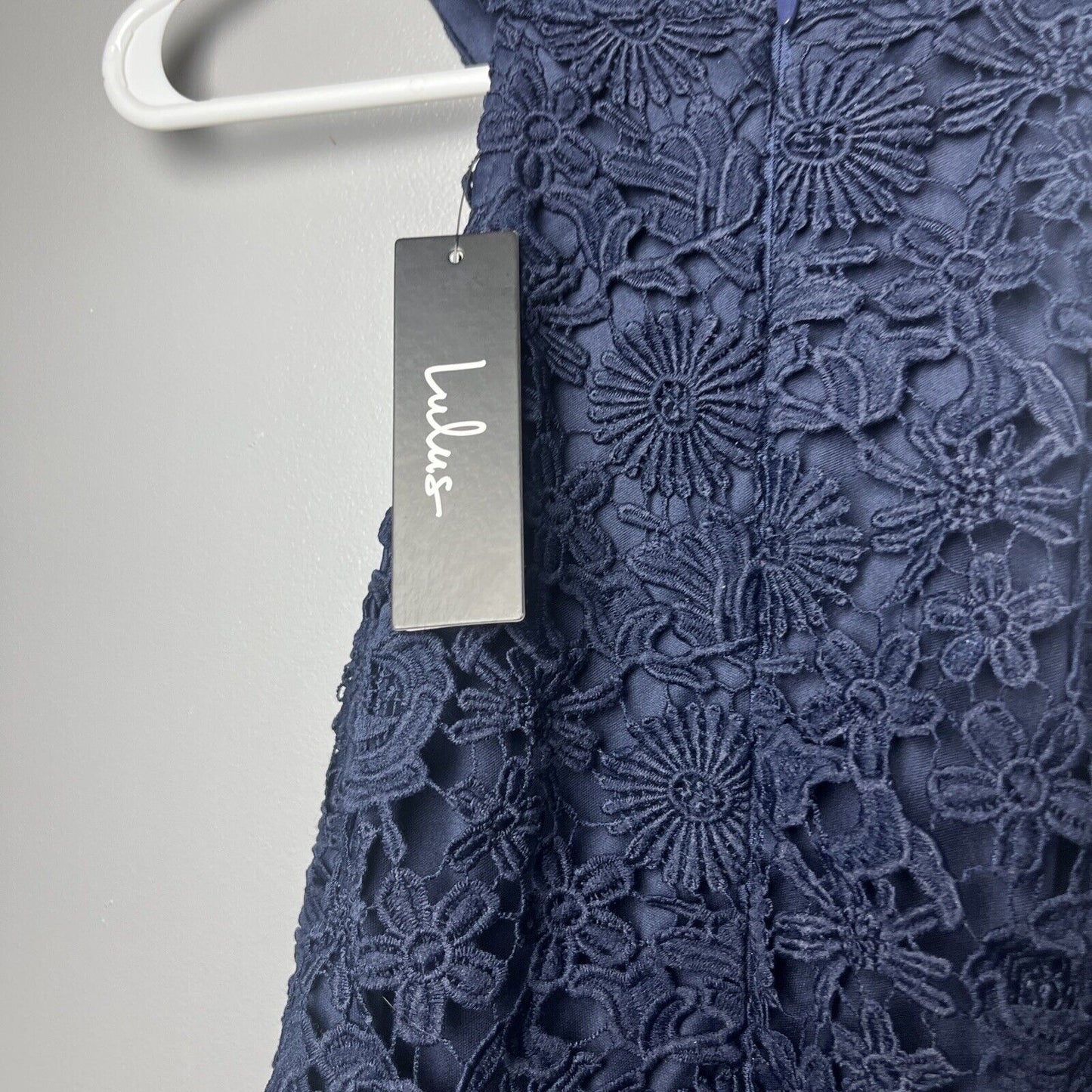 LULUS Lovers Game Navy Blue Lace Top Skater Dress Size MEDIUM