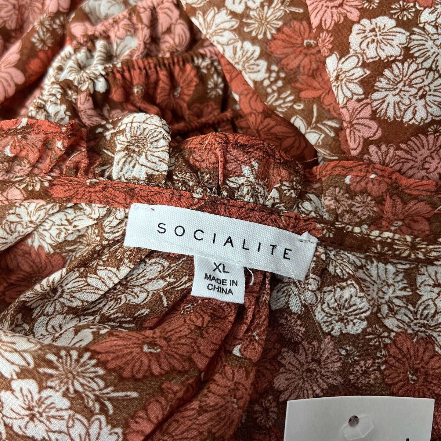 Socialite Women's Long Sleeve Floral Print Smocked Minidress, Red, Size XL, NwT