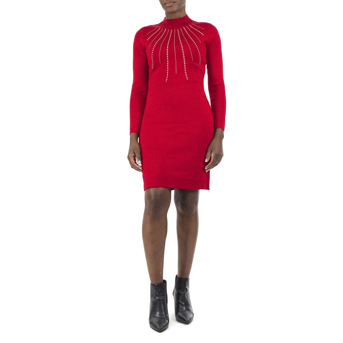 Women's Nina Leonard Studded Red Sweater Dress Size LARGE