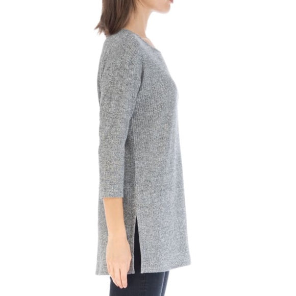 NWT Bobeau Heather Grey 3/4 Sleeve Rib Knit Tunic, Small