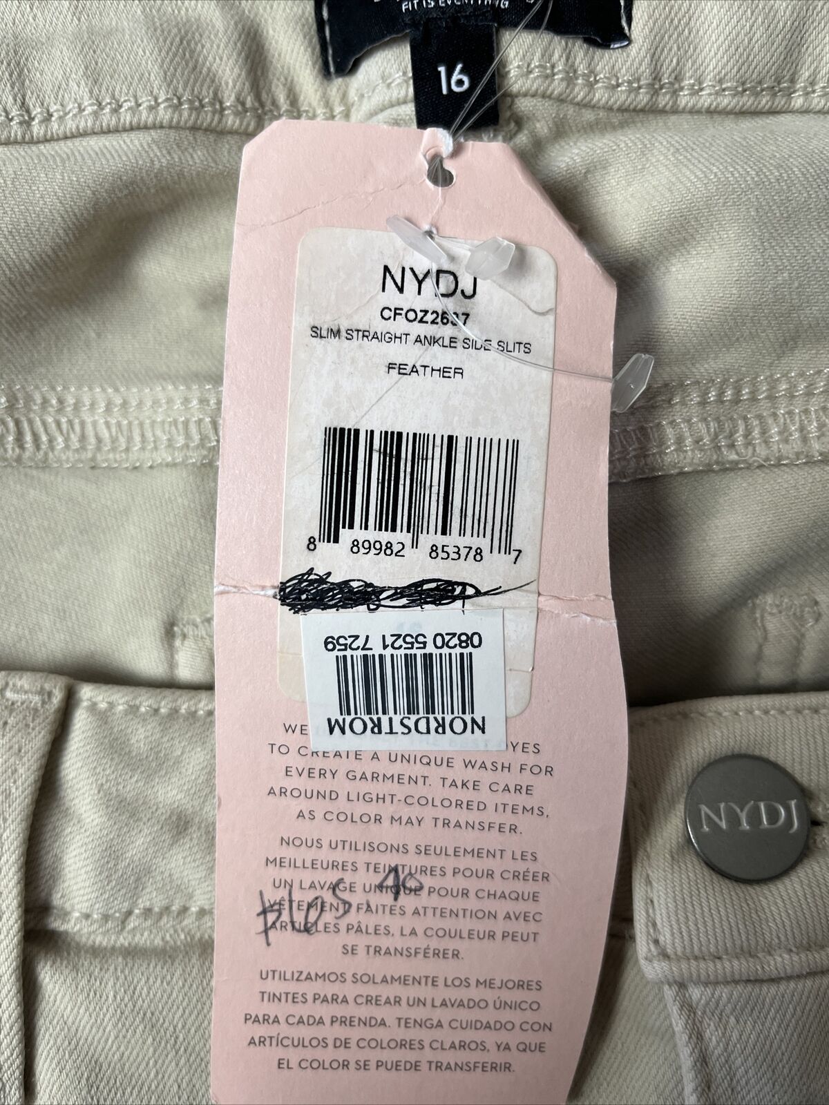 NYDJ Curves 360 Womens Slim Straight Ankle Pant Denim Jean Side Slit Feather 16