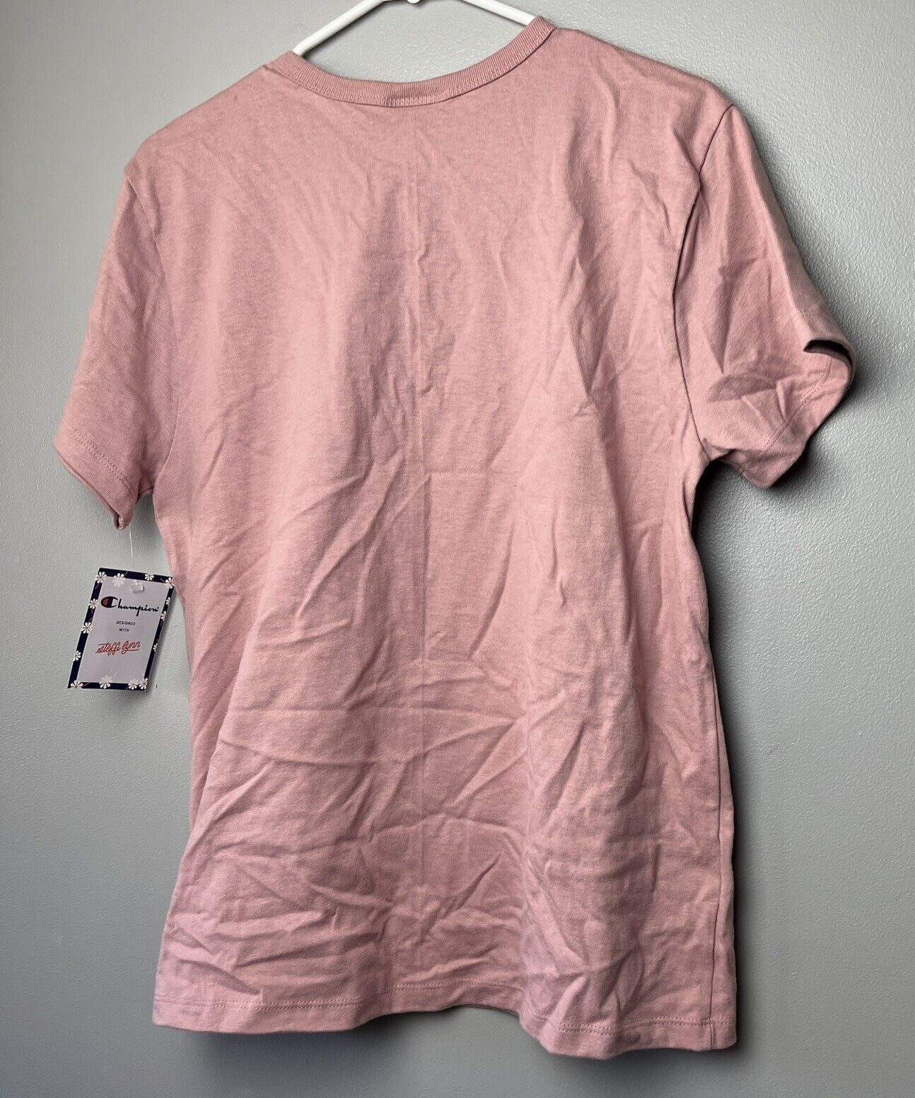 Champion x Steffi Lynn NWT Heritage Tee T Shirt Onward and Upward Sz L Pink Top