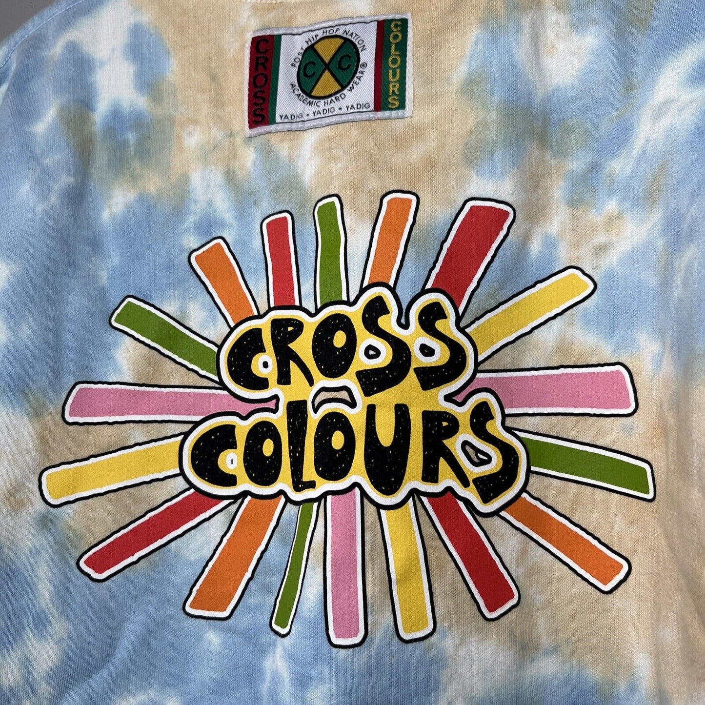 Cross Colours Cropped Sweatshirt Size S Tie Dye Long Sleeve Graphic Sweater