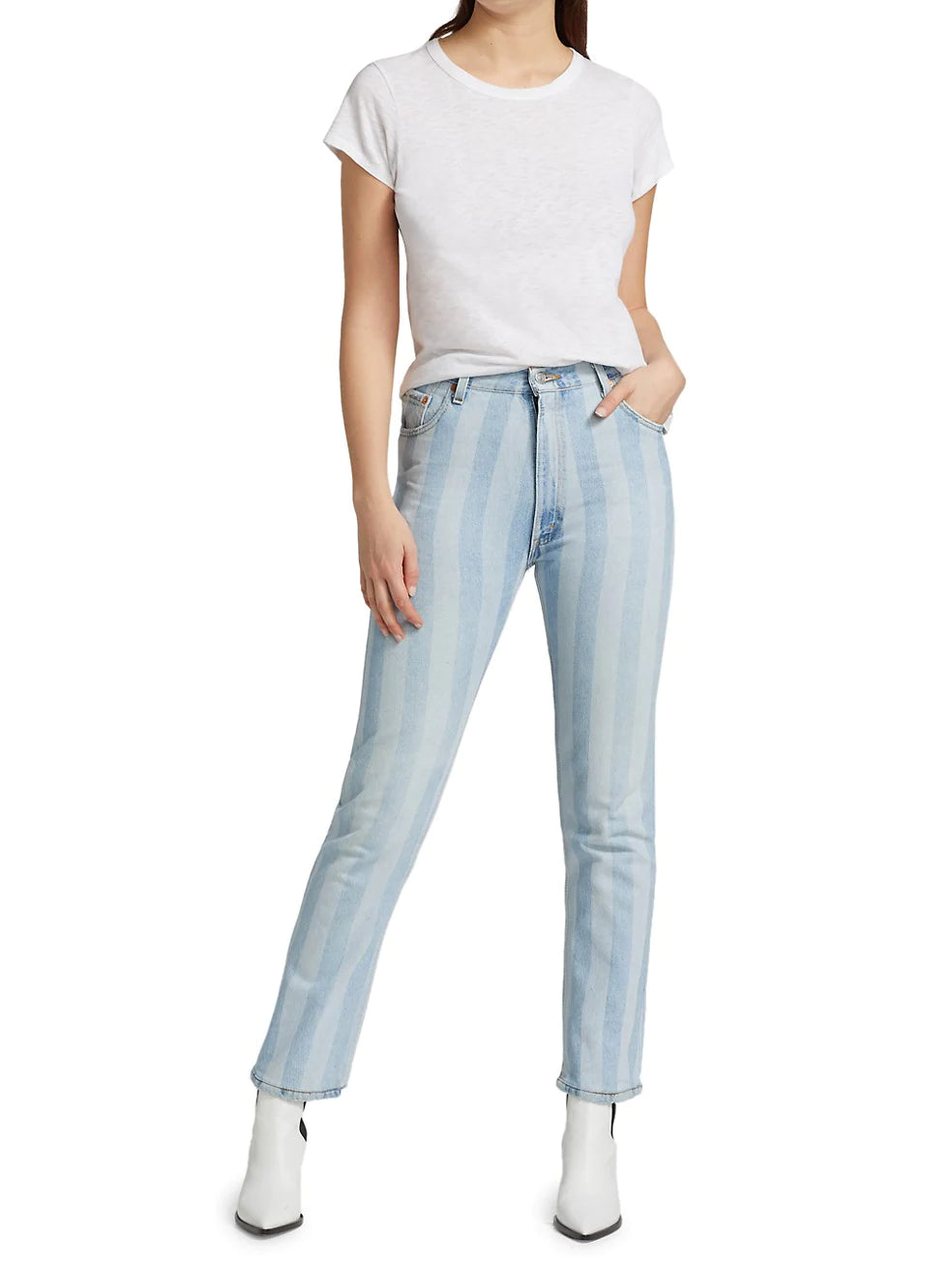 Re/done 70s Straight Leg Jeans in Indigo Stripe Size 26 $340 NWT