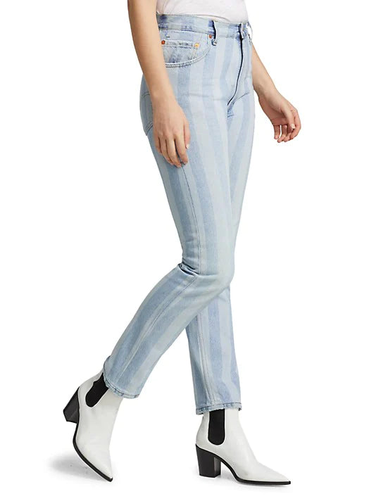 Re/done 70s Straight Leg Jeans in Indigo Stripe Size 26 $340 NWT
