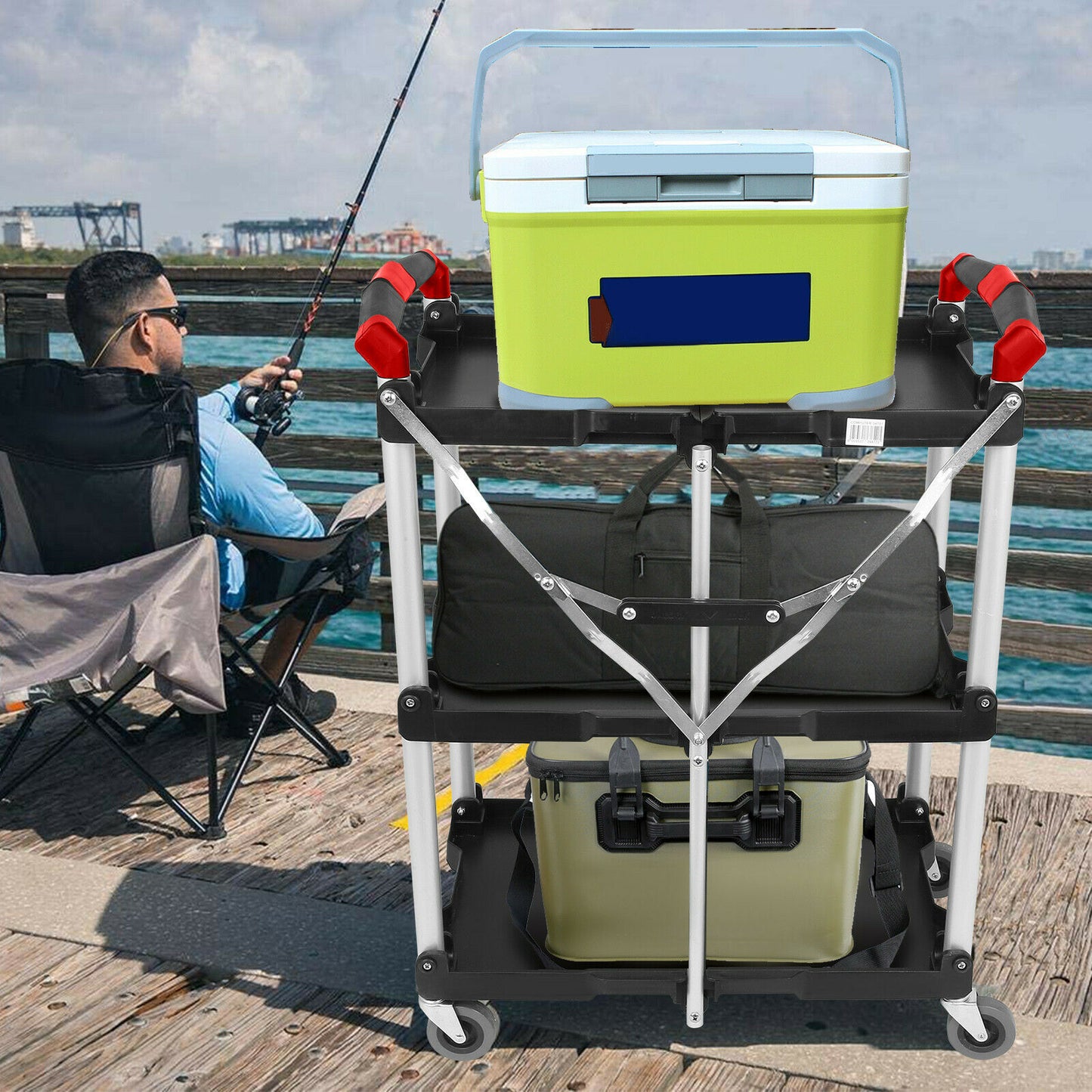 Heavy Duty Rolling Foldable Three Tiered Utility Tool Cart