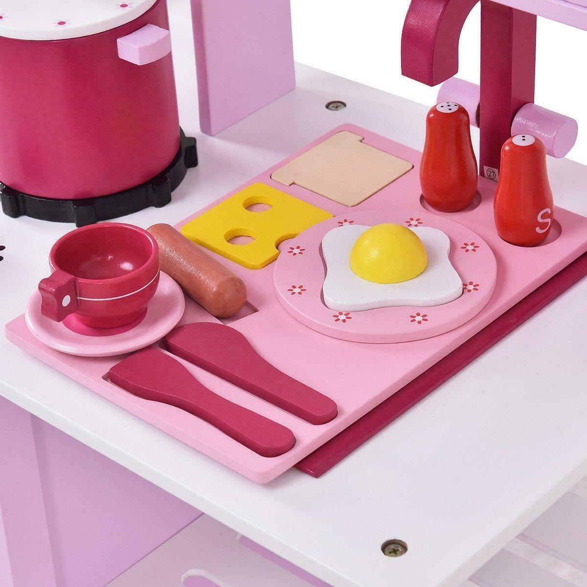 Little Girls Large Wooden Kids Play Kitchen Toy Set