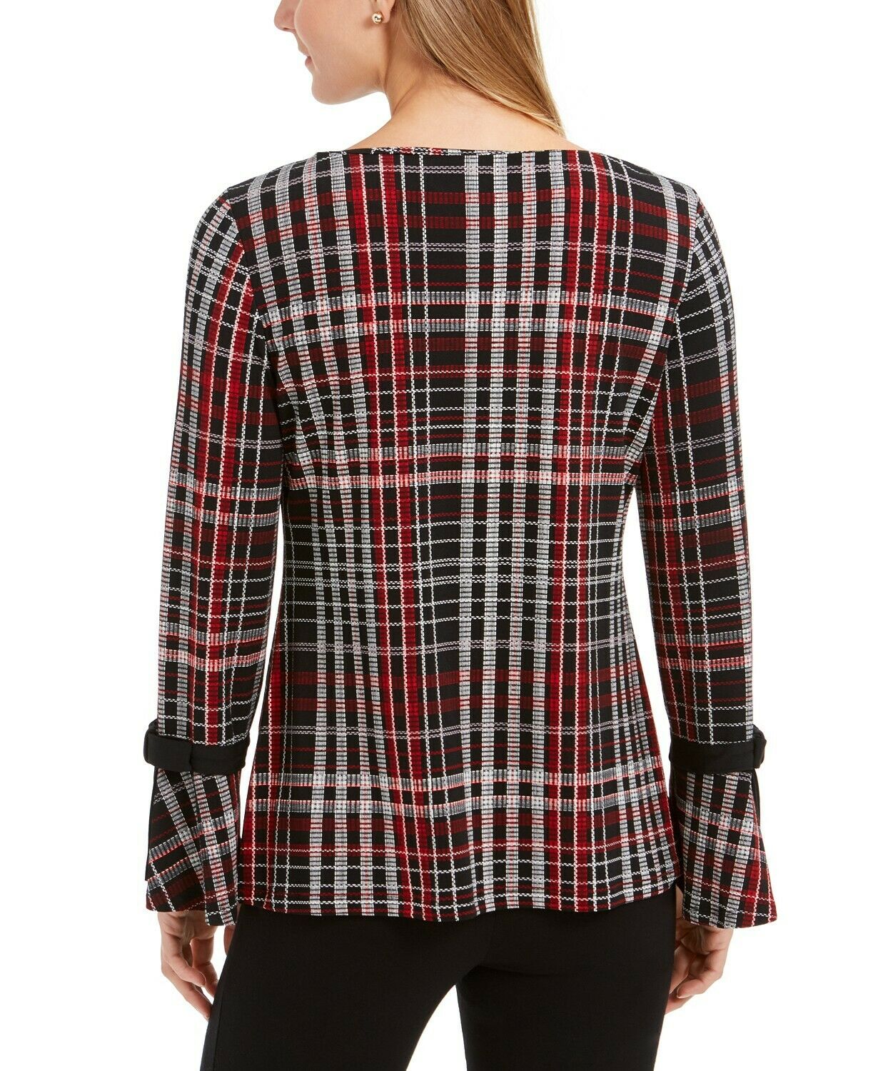 Charter Club Women's Plaid Long Sleeve Contrast-Trim Top, Medium
