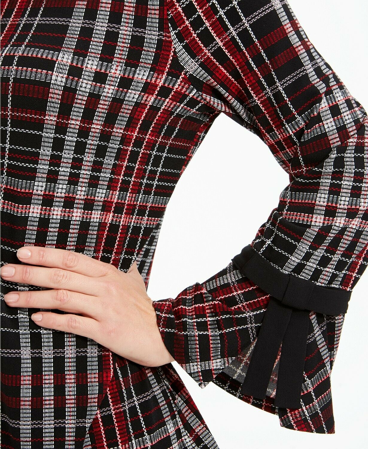 Charter Club Women's Plaid Long Sleeve Contrast-Trim Top, Medium