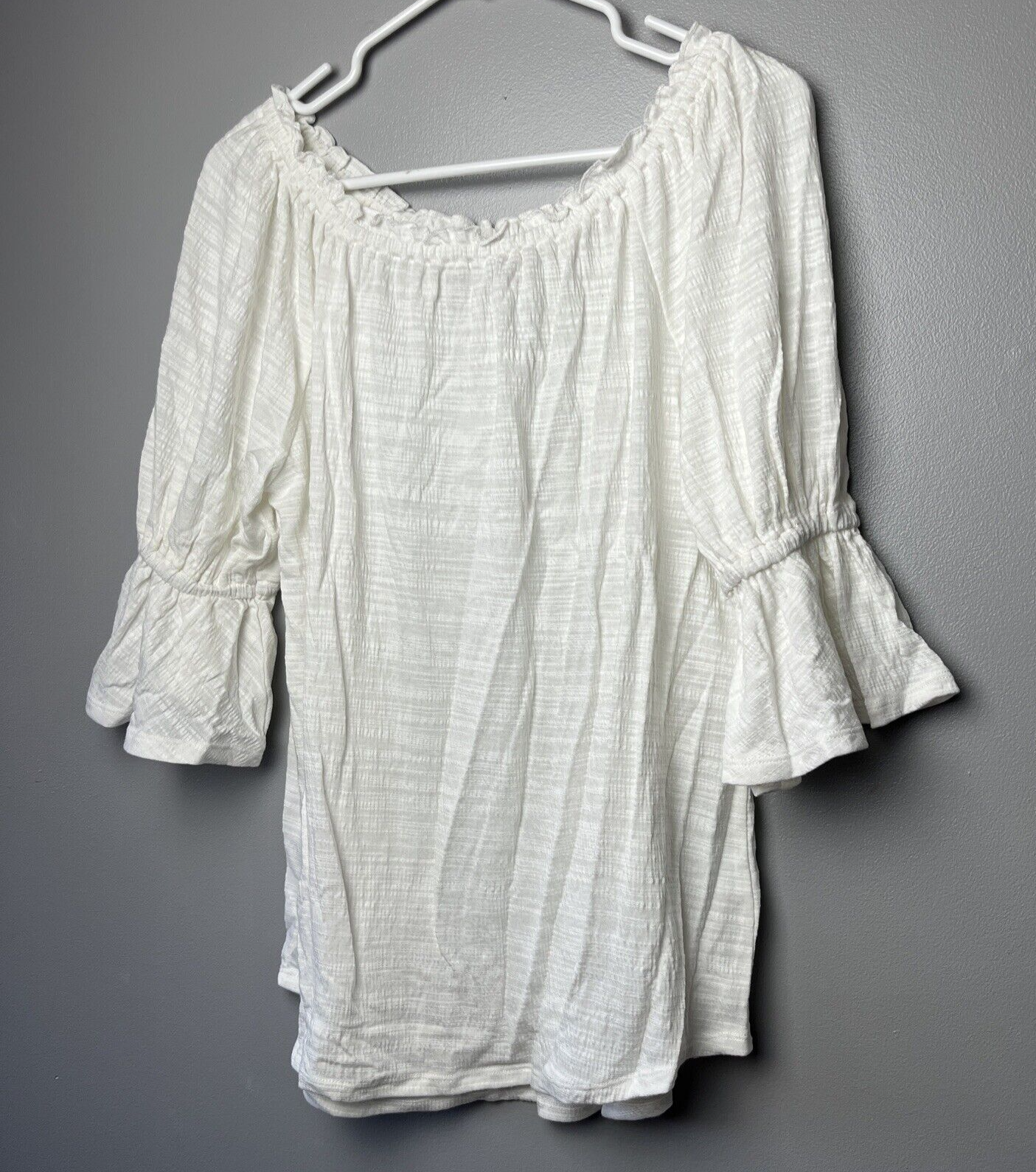 Laurie Felt Gauze Ruffle Peasant off the Shoulder Top White, Size Medium