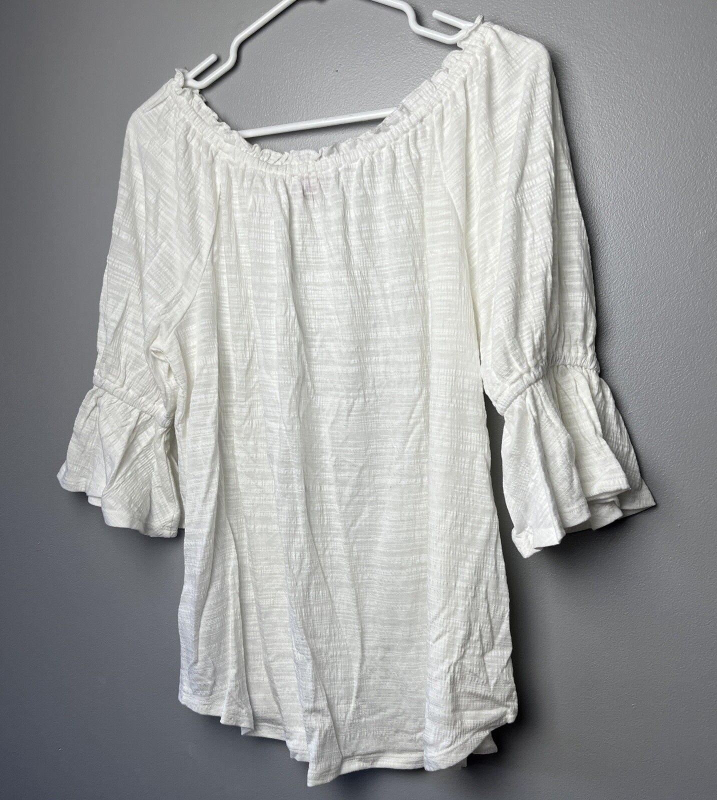 Laurie Felt Gauze Ruffle Peasant off the Shoulder Top White, Size Medium