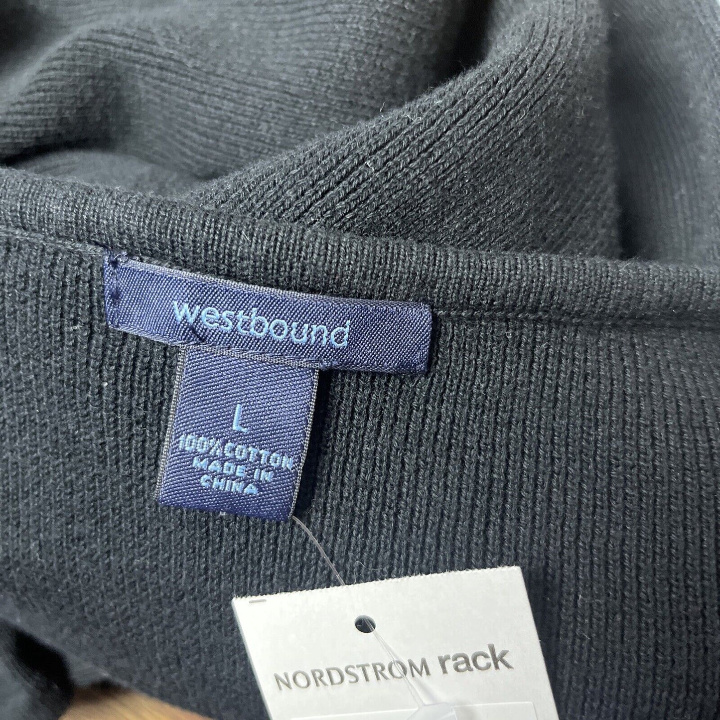 NWT WESTBOUND BLACK STRETCH RIBBED KNIT BELL CUFF PULLOVER TOP SWEATER SIZE L