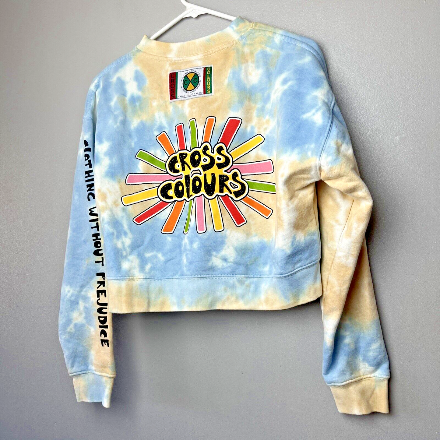 Cross Colours Cropped Sweatshirt Size S Tie Dye Long Sleeve Graphic Sweater