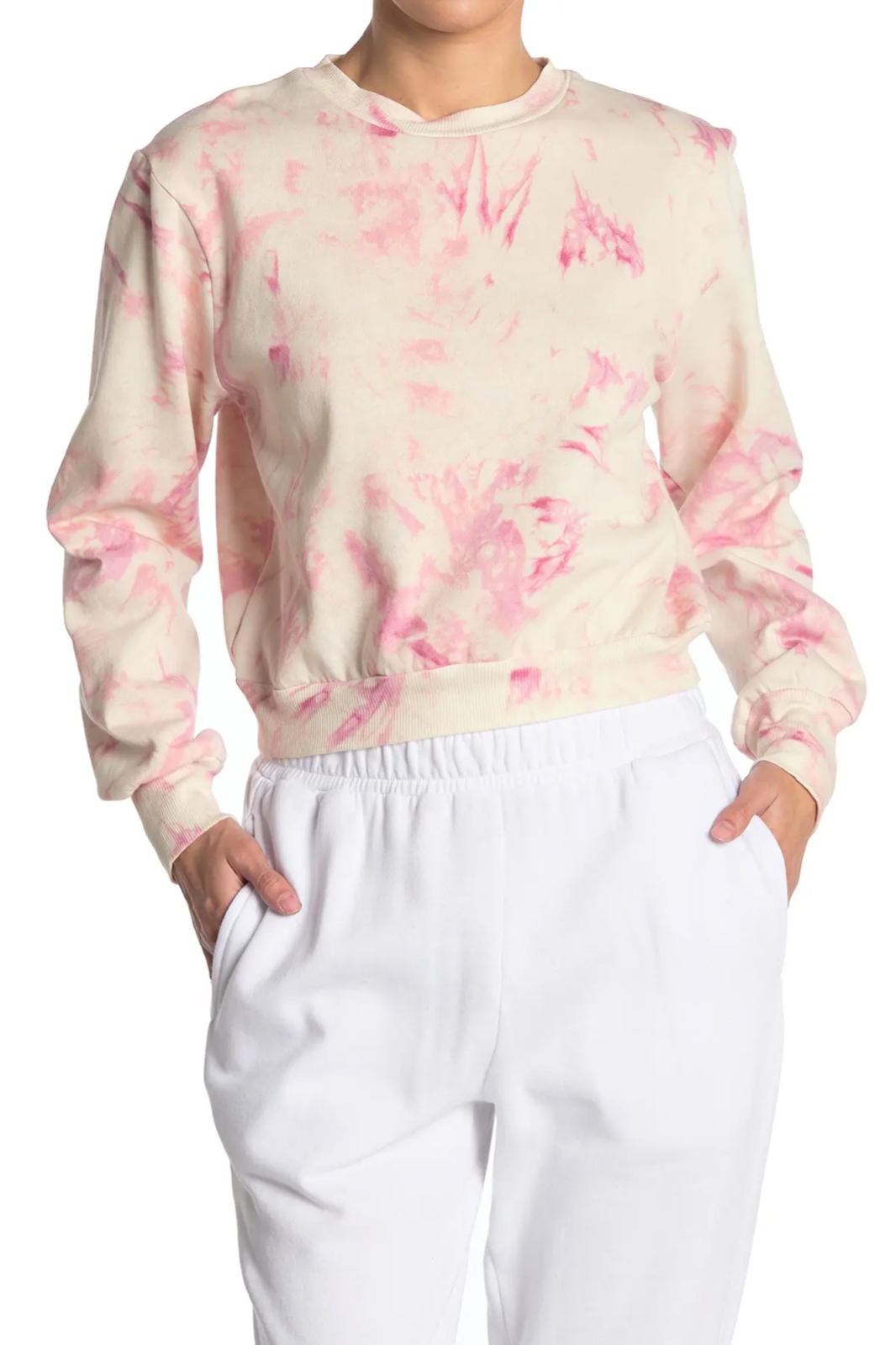 AFRM Crop Sweatshirt Top Size S Long Sleeve Tie Dye Cream Blush
