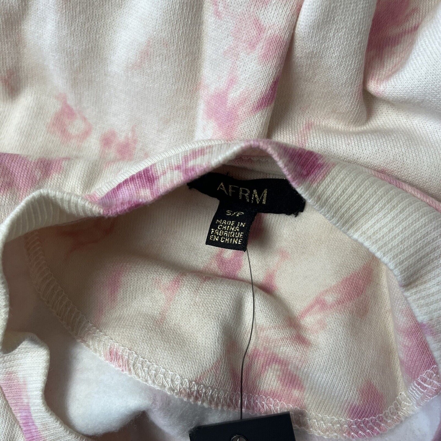 AFRM Crop Sweatshirt Top Size S Long Sleeve Tie Dye Cream Blush