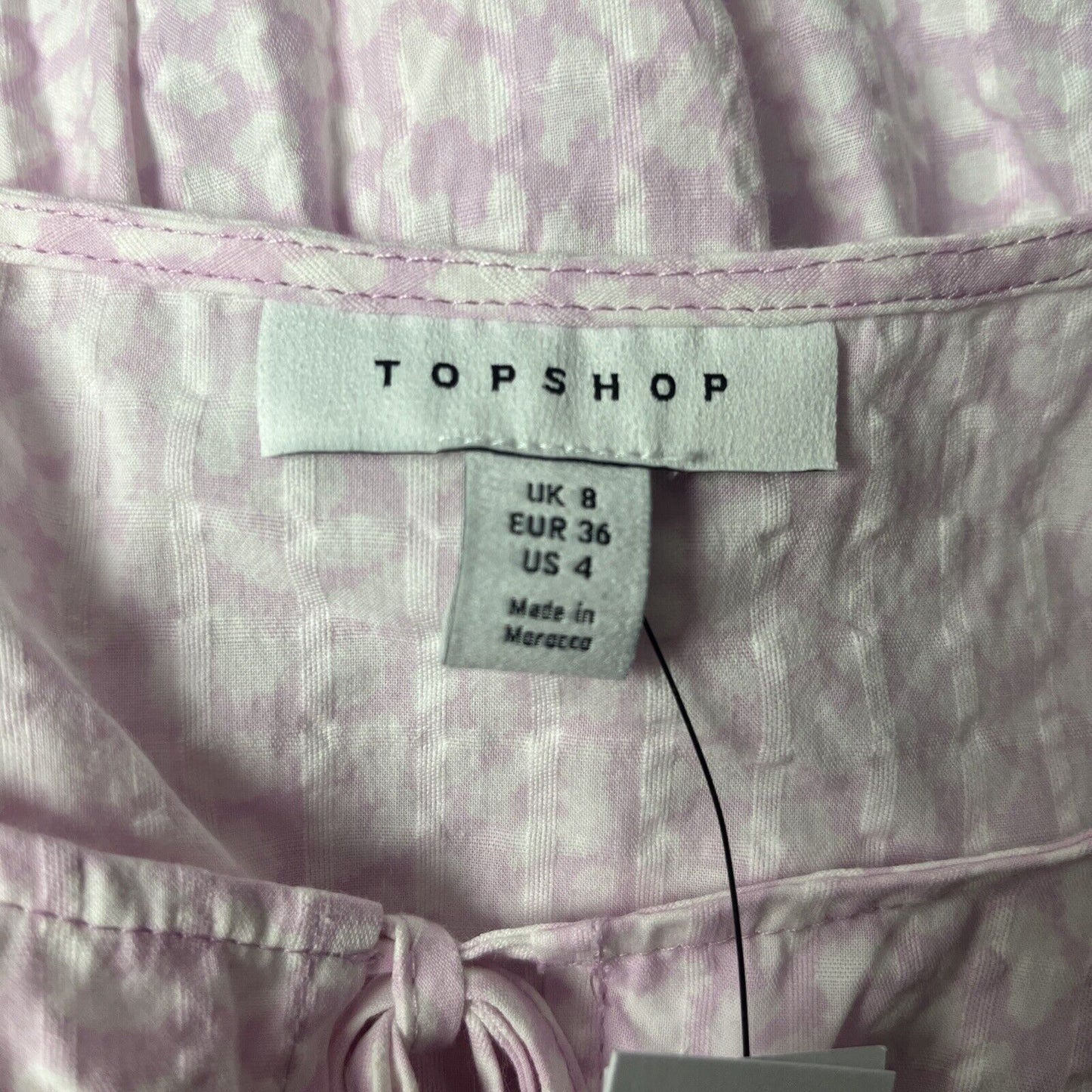 Topshop Women's Size 4 Pink White Sleeveless 100%Cotton String Neck Tie Dress