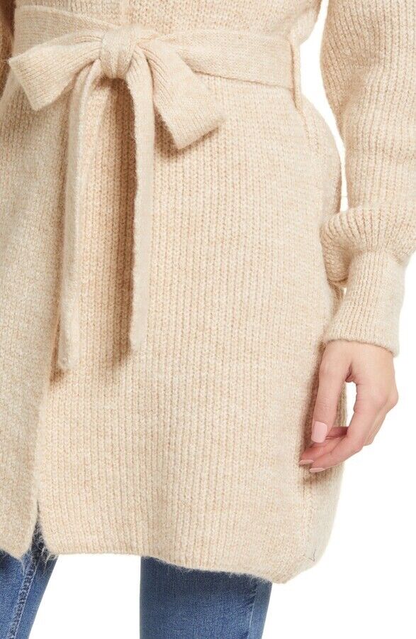 TOPSHOP Cardigan SWEATER KNIT Stone Belted BLOUSON SLEEVE Chunky Size S (4 - 6)