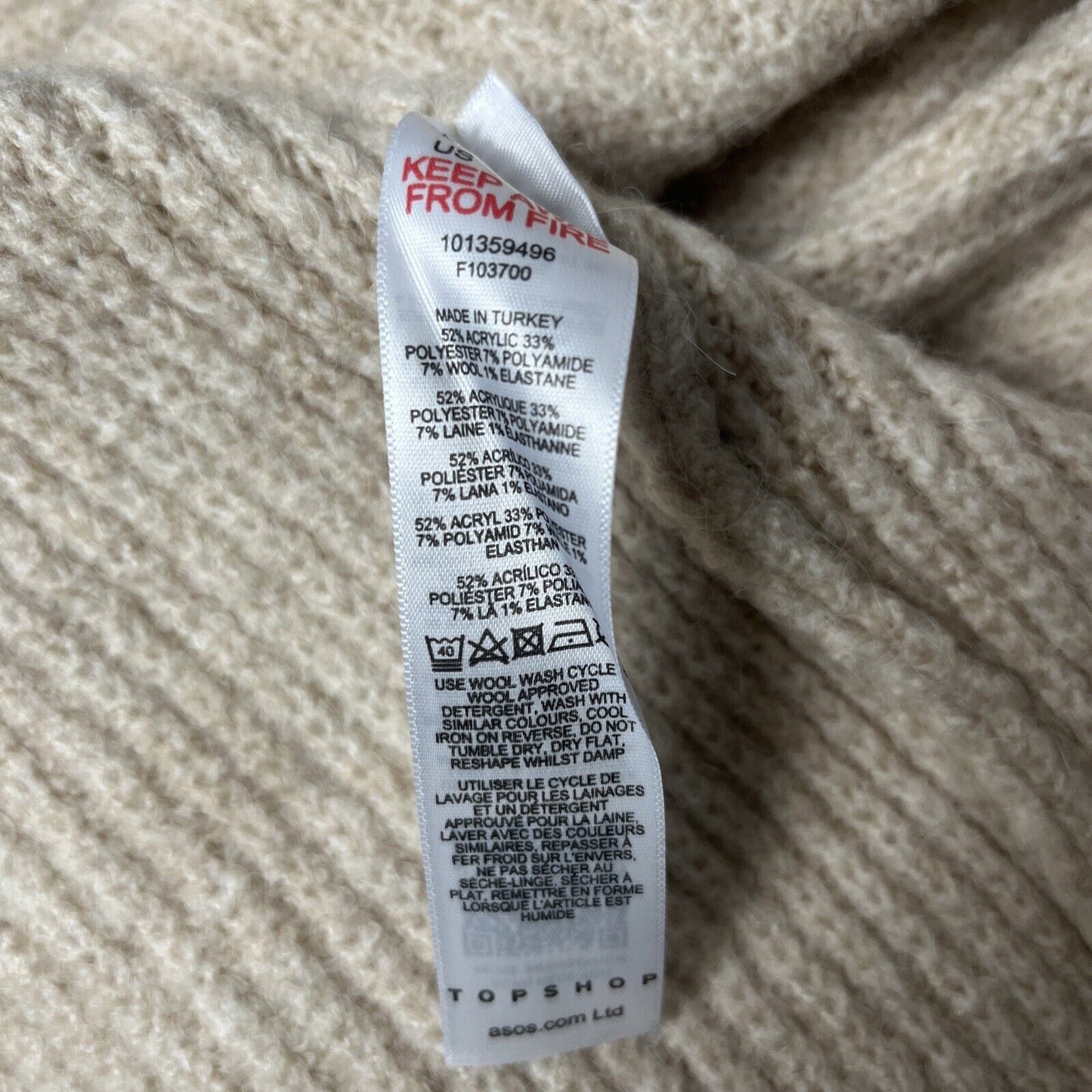 TOPSHOP Cardigan SWEATER KNIT Stone Belted BLOUSON SLEEVE Chunky Size S (4 - 6)