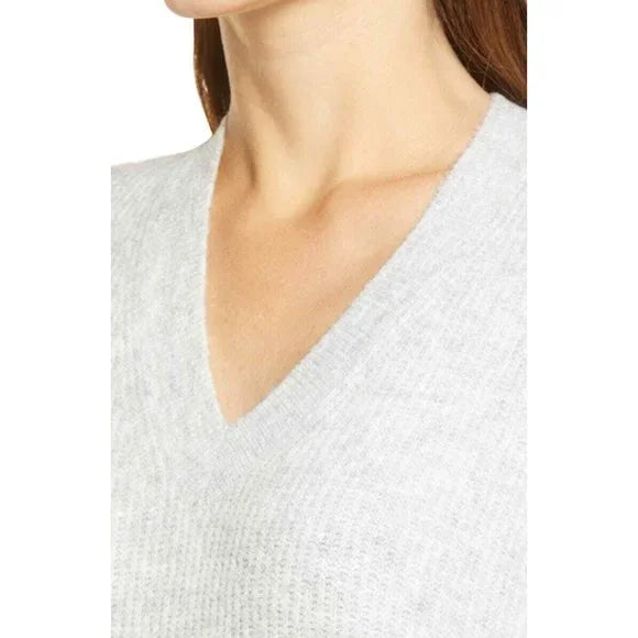 Halogen Cozy V-neck Tunic Sweater In Grey Light Heather L Large NEW