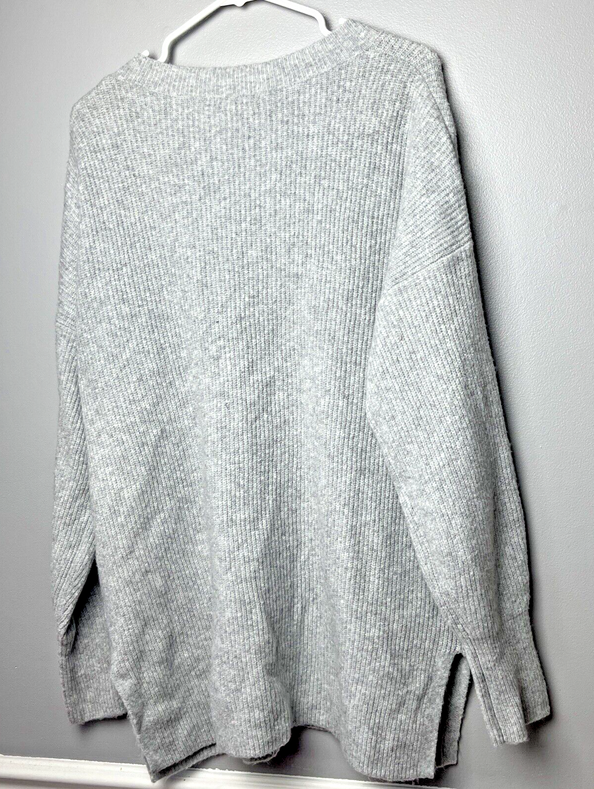 Halogen Cozy V-neck Tunic Sweater In Grey Light Heather L Large NEW