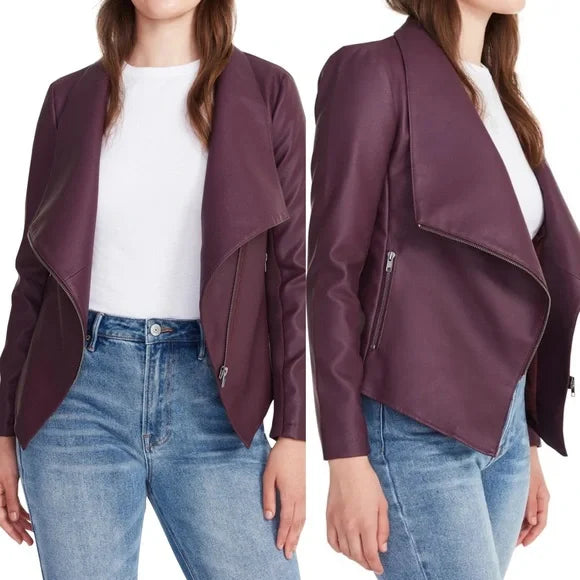 New BB Dakota Sz XS Gabrielle Faux Leather Jacket Fig Asymmetric Zip Vegan Moto