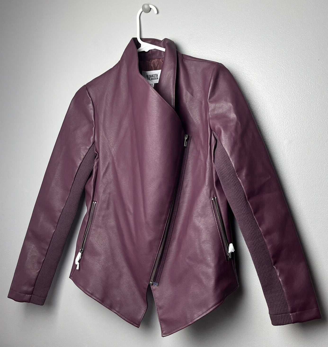 New BB Dakota Sz XS Gabrielle Faux Leather Jacket Fig Asymmetric Zip Vegan Moto