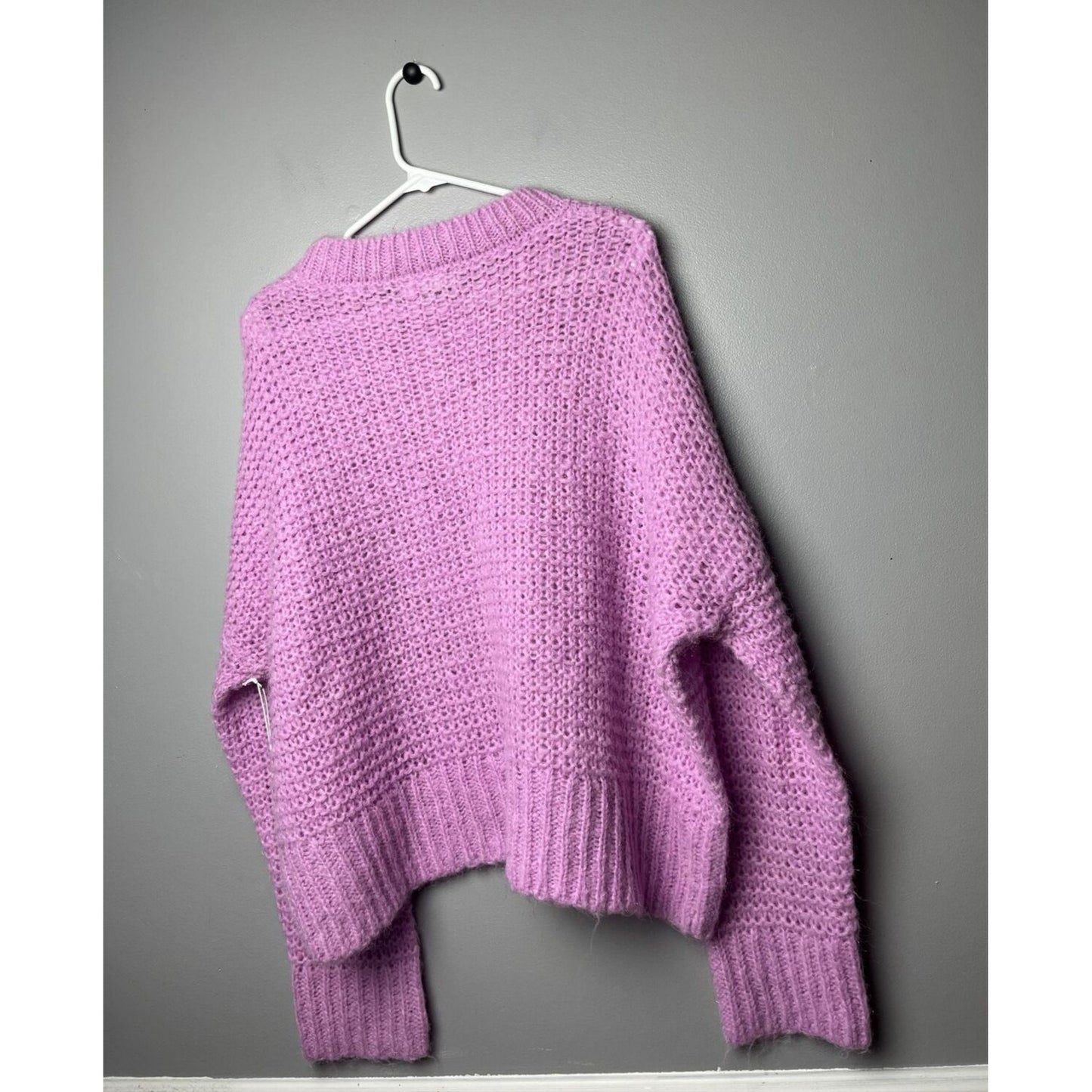New Chelsea 28 Size Large Purple tulip Open Knit sweater Wool Blend Cozy G4
