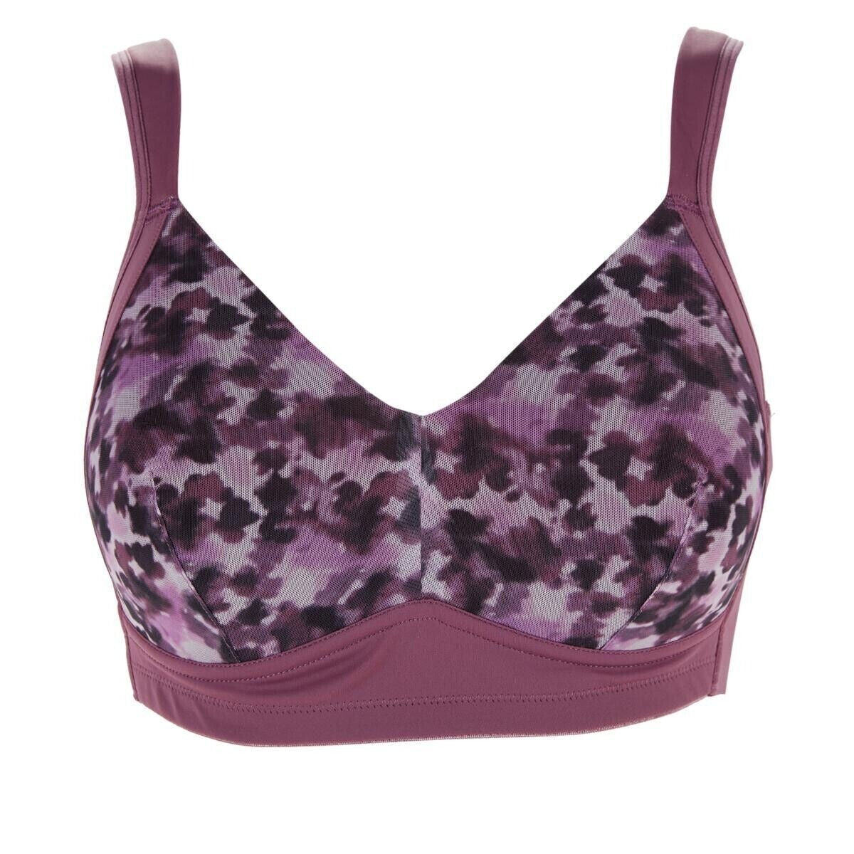 Rhonda Shear Molded Cup Bra with Mesh Overlay Watercolor Floral Animal Print, XL