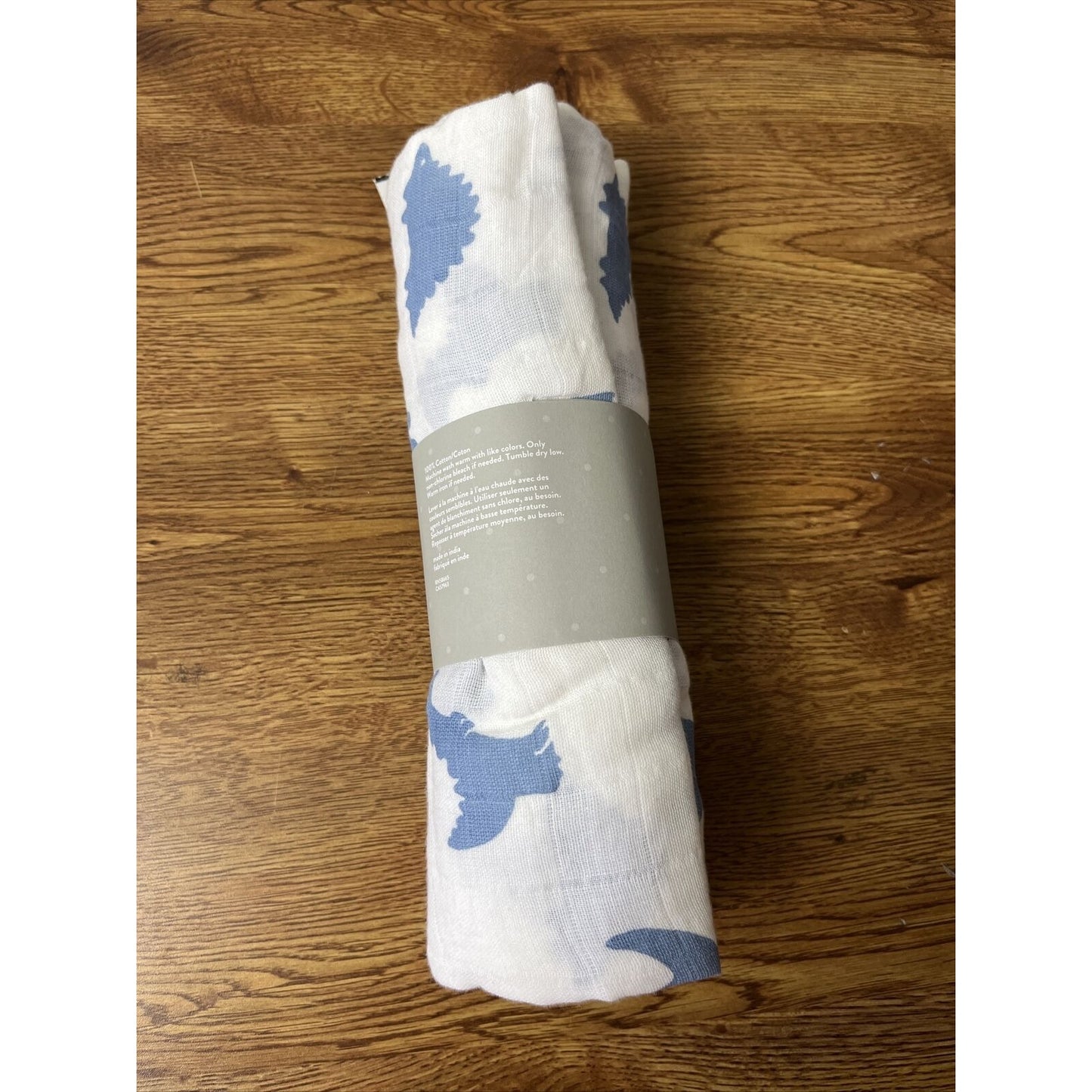 Nordstrom Swaddle Baby Blanket Cotton Muslin White Blue Dinos One Size New