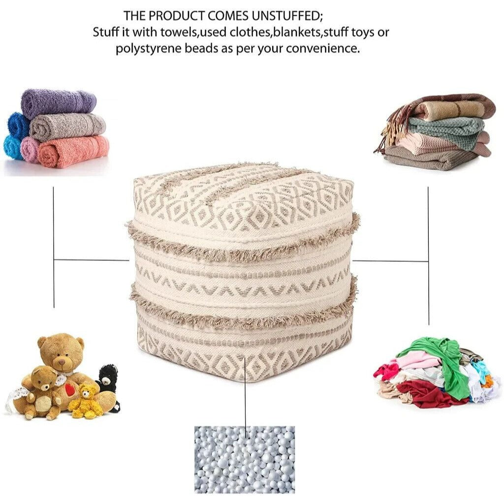 Unstuffed Square Pouf Ottoman Cover, 20"x20"x20" Inch Storage Bean Bag Cubes