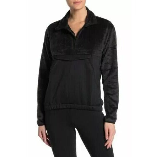 Adidas Faux Fur Mock Neck Half Zip Pullover WOMENS Black