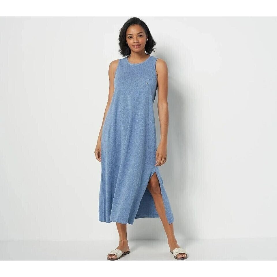 Koolaburra by UGG A-Line Maxi Tank Dress Pocket Cotton Rayon Blue-Grey Size S